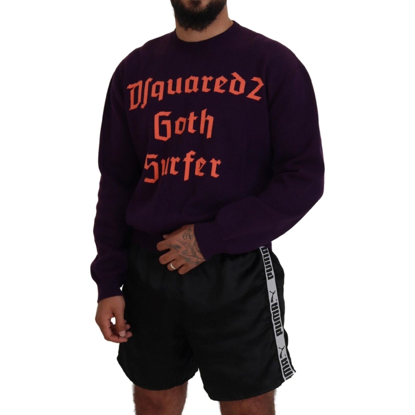Dsquared² Purple Cotton Printed Men Pullover Sweater Dsquared² Black
