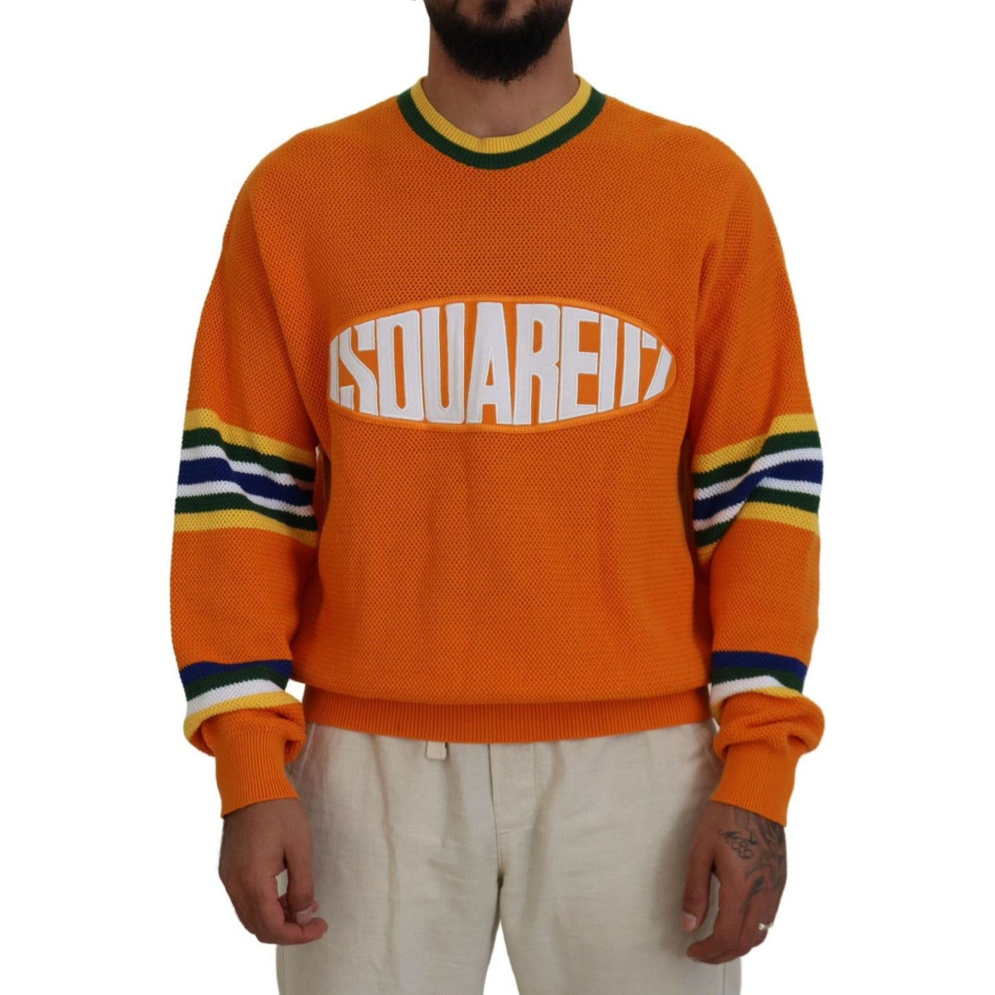 Dsquared² Orange Printed Long Sleeves Men Pullover Sweater Dsquared² Sienna