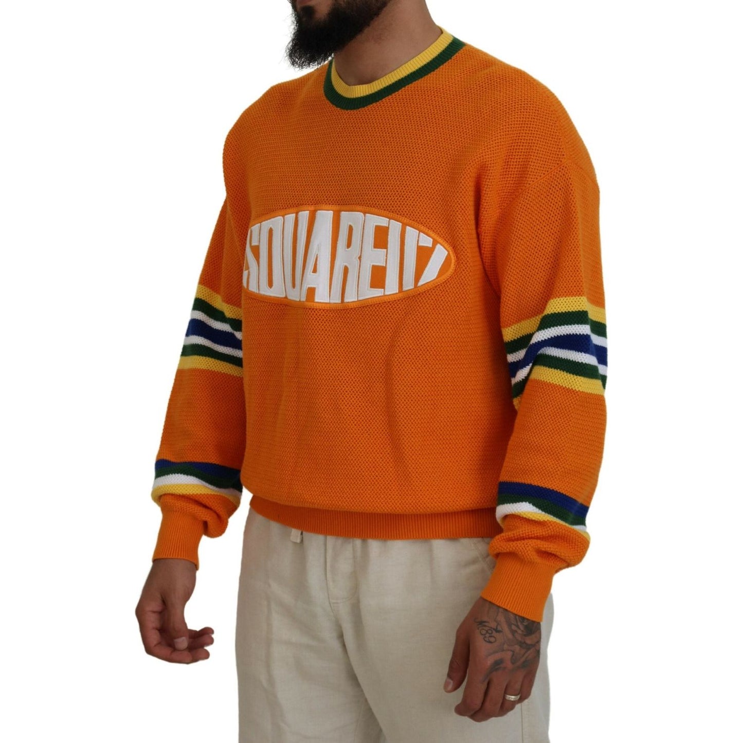 Dsquared² Orange Printed Long Sleeves Men Pullover Sweater Dsquared² Sienna
