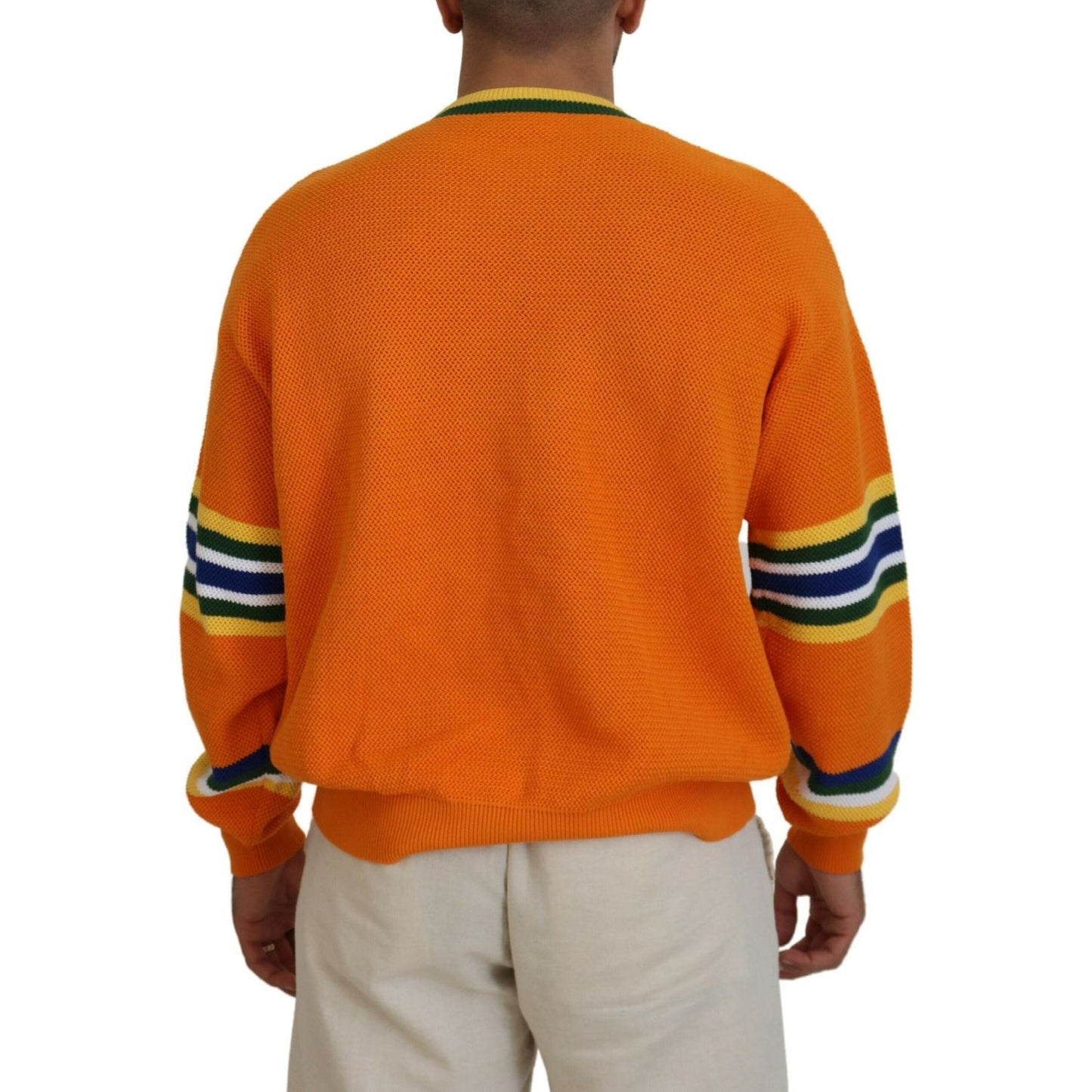 Dsquared² Orange Printed Long Sleeves Men Pullover Sweater Dsquared² Chocolate