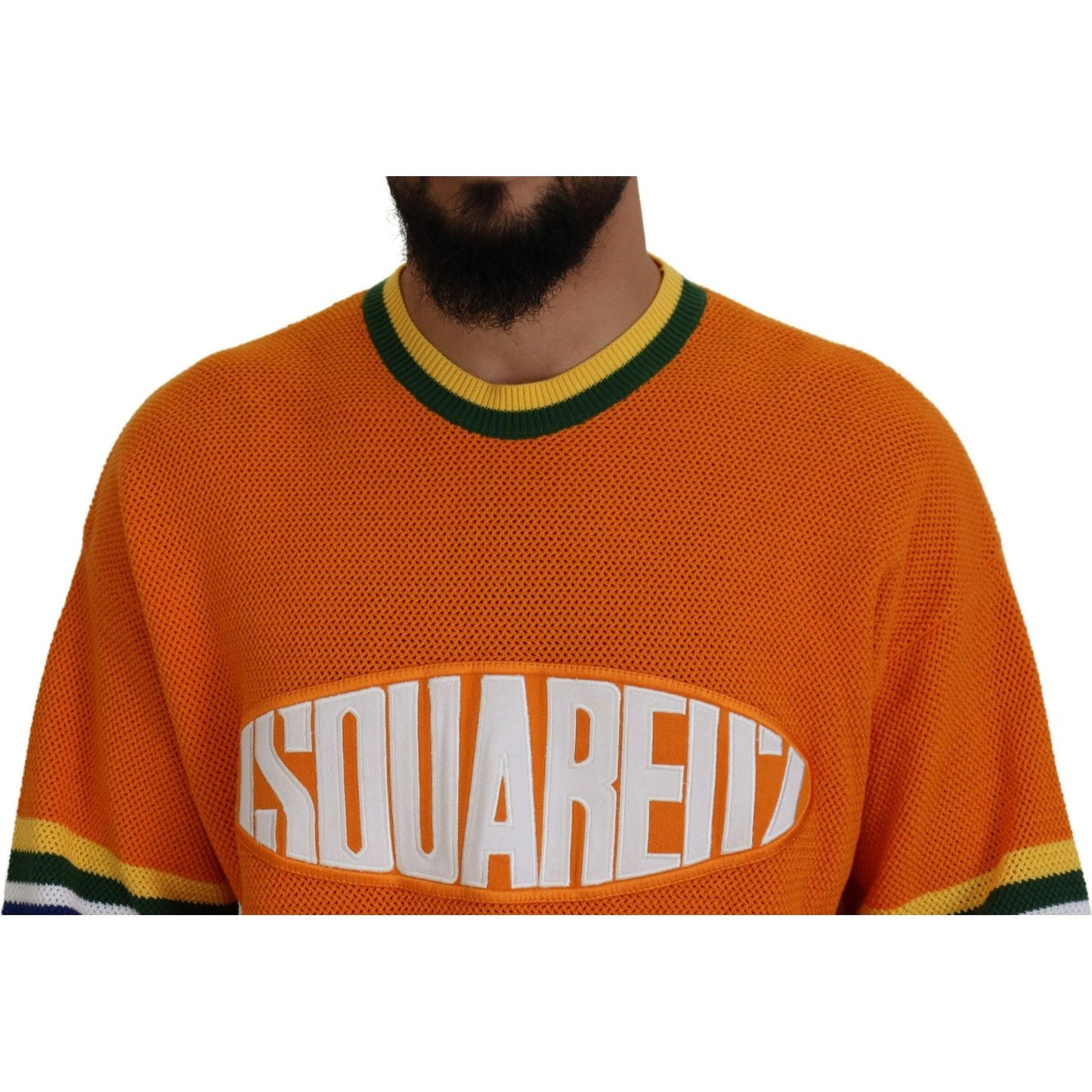 Dsquared² Orange Printed Long Sleeves Men Pullover Sweater Dsquared² Sienna