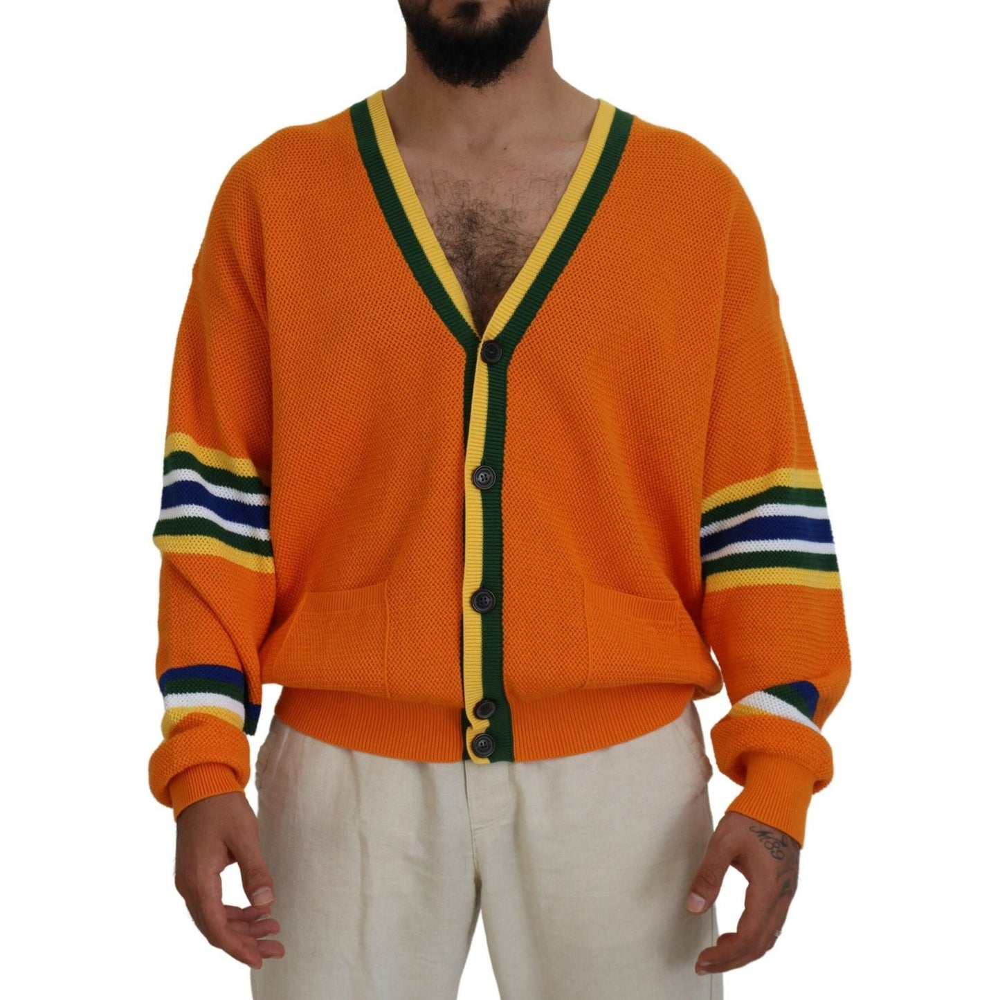 Dsquared² Orange Cotton Long Sleeves Men Cardigan Sweater Dsquared² Sienna
