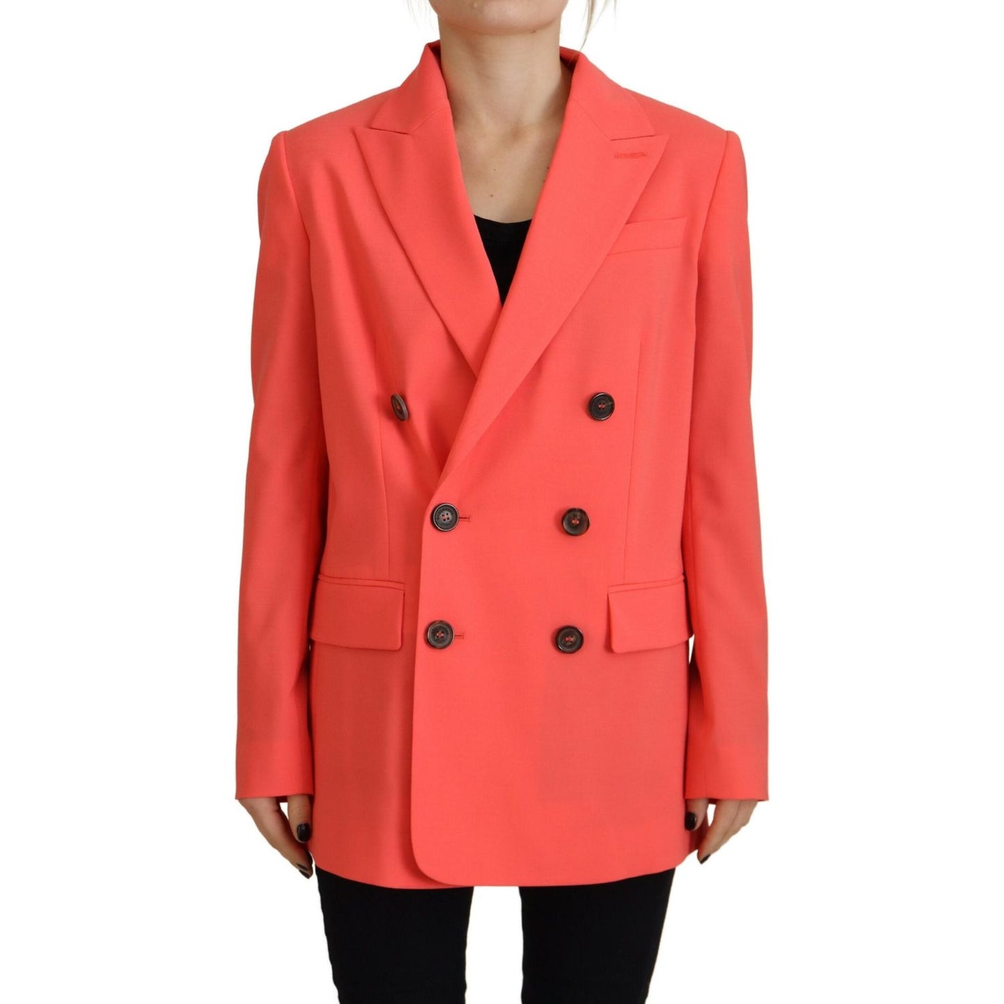 Dsquared² Pink Double Breasted Coat Blazer Jacket Dsquared² Tomato