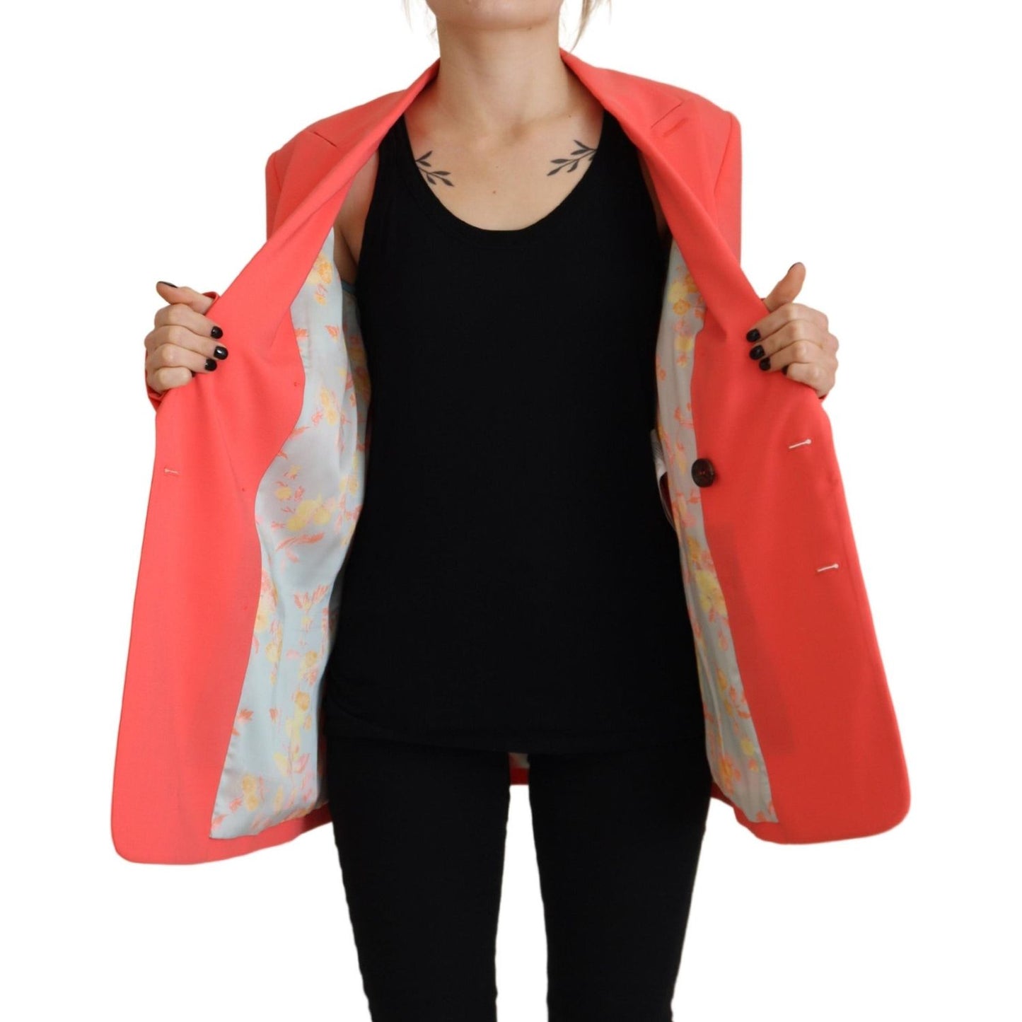 Dsquared² Pink Double Breasted Coat Blazer Jacket Dsquared² Tomato