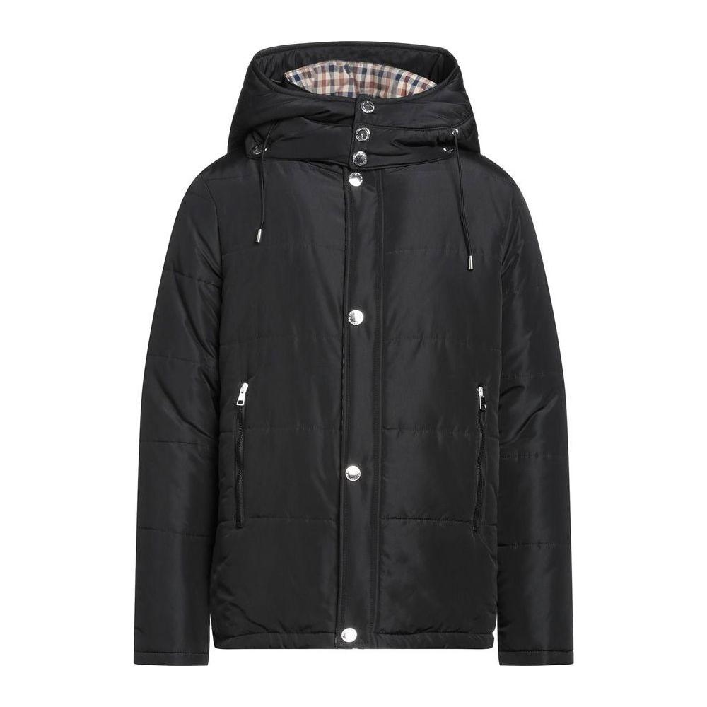 Aquascutum Elegant Black Jacket with Removable Hood MAN COATS & JACKETS Aquascutum Dark Slate Gray