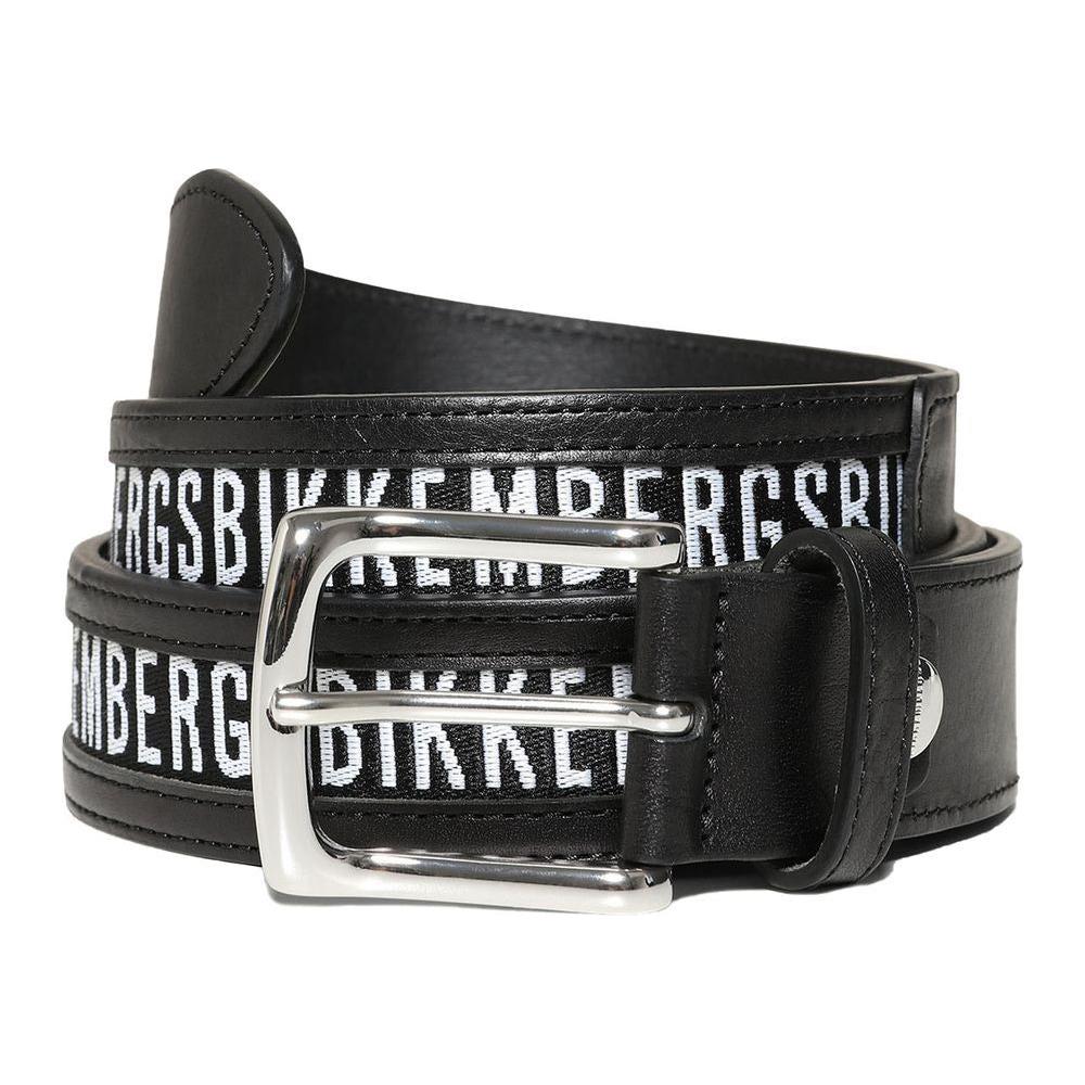 Bikkembergs Black Calfskin Men Belt Bikkembergs Dark Slate Gray
