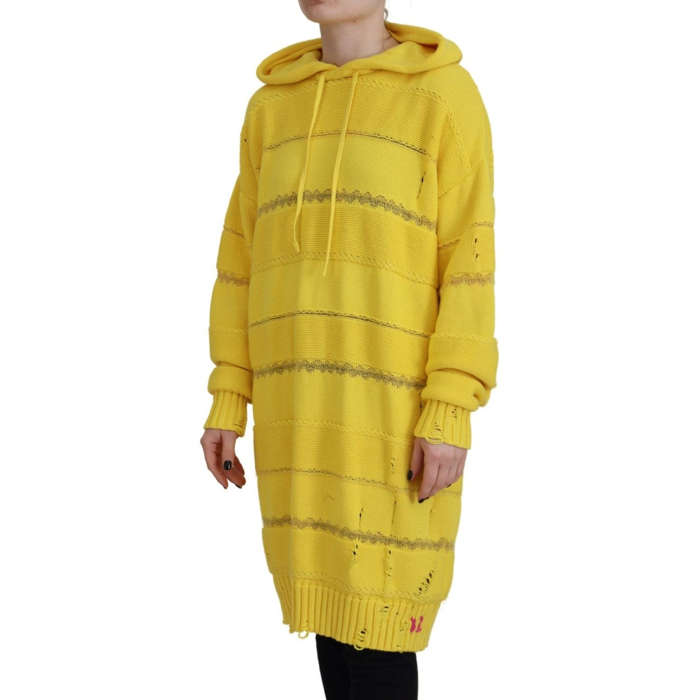 Dsquared² Yellow Cotton Knitted Hooded Pullover Sweater Dsquared² Goldenrod
