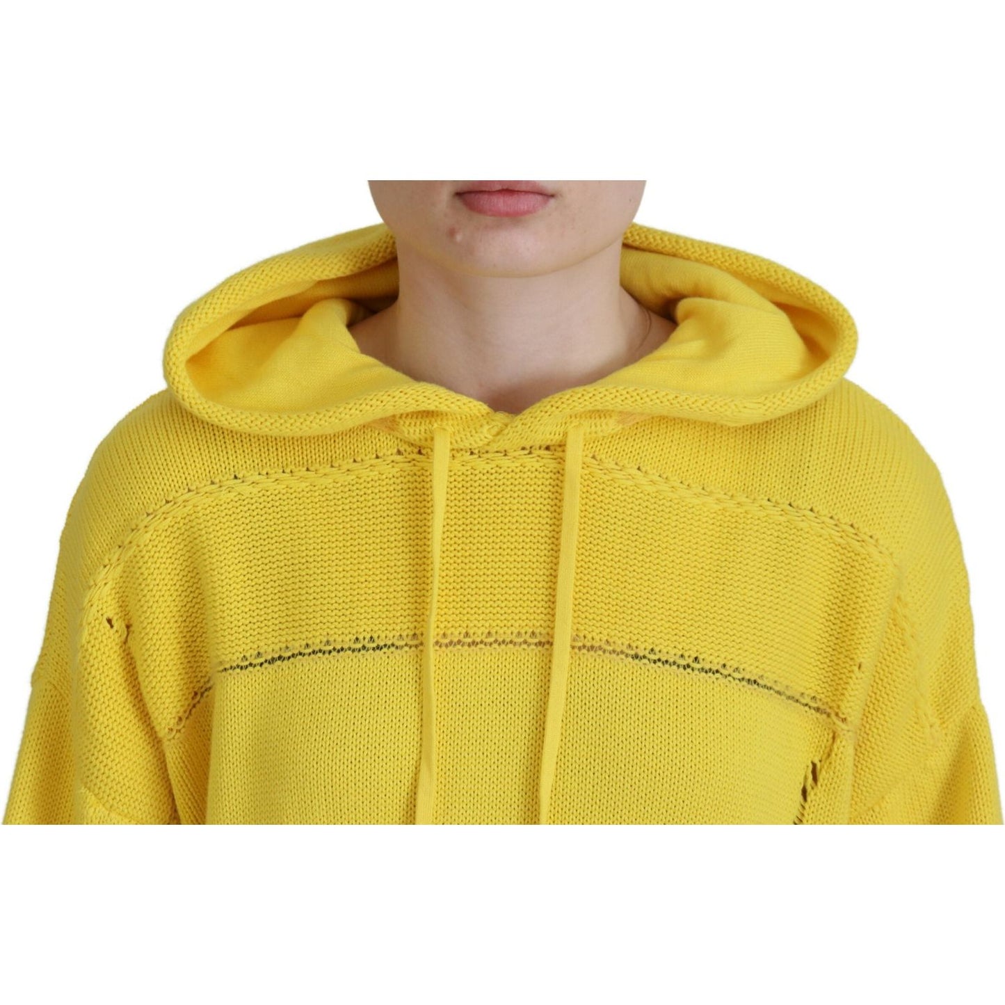Dsquared² Yellow Cotton Knitted Hooded Pullover Sweater Dsquared² Goldenrod