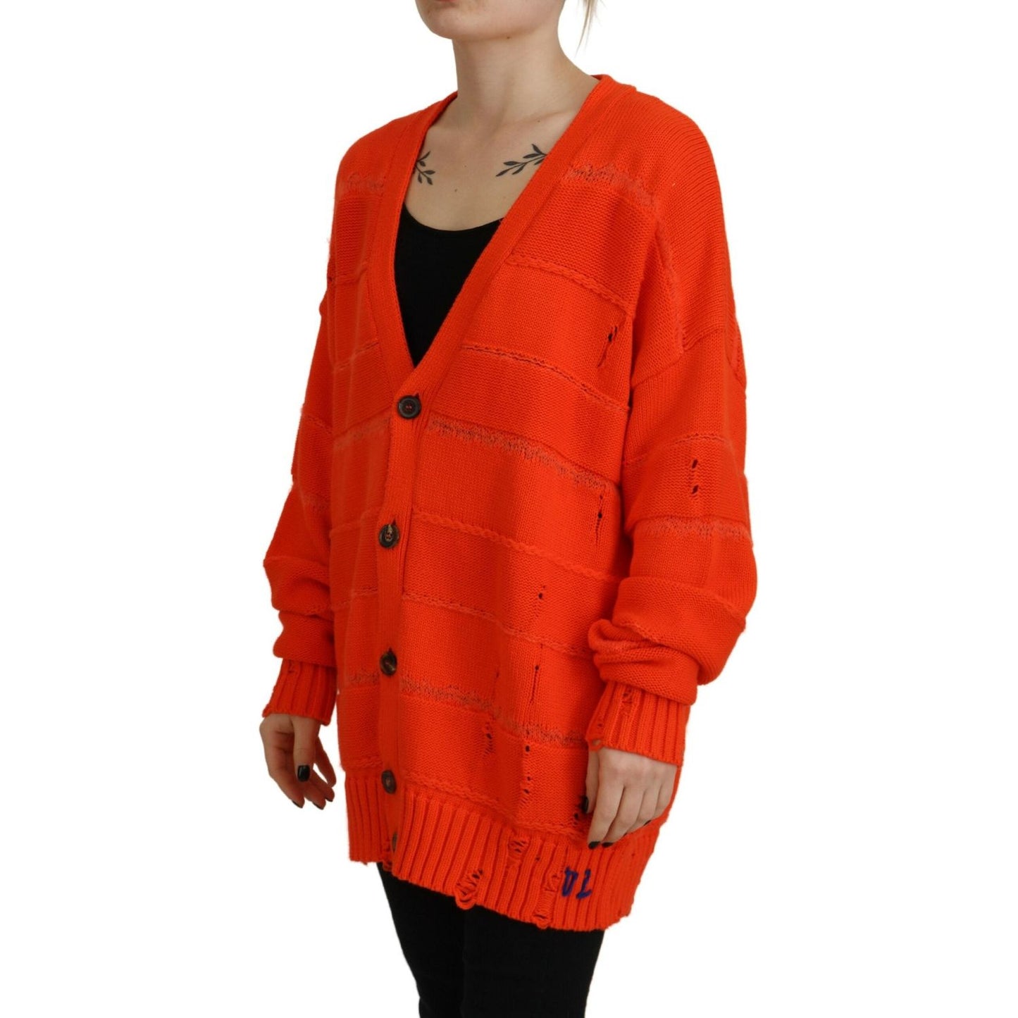 Dsquared² Orange Cotton Knitted Buttoned Cardigan Sweater Dsquared² Firebrick