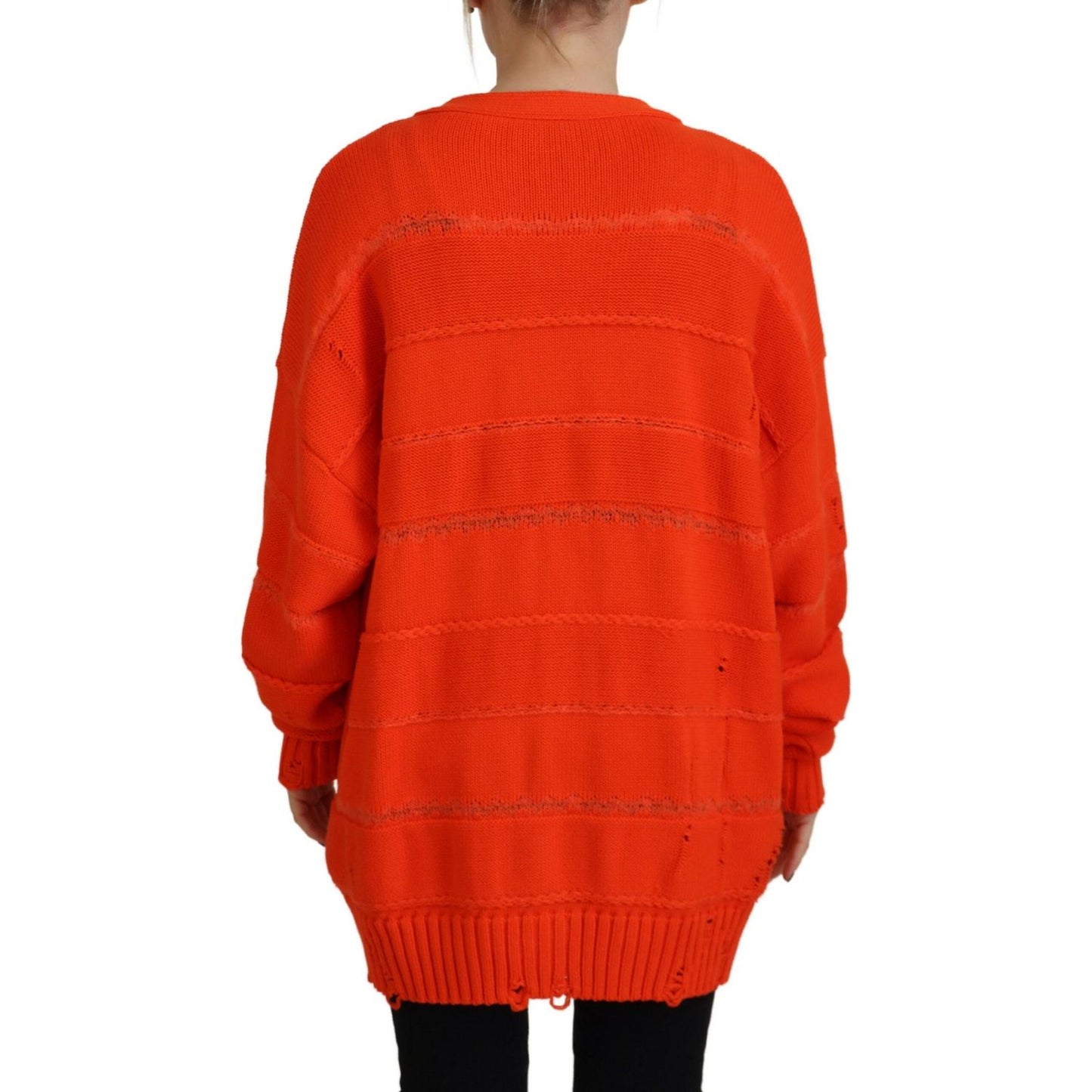 Dsquared² Orange Cotton Knitted Buttoned Cardigan Sweater Dsquared² Firebrick