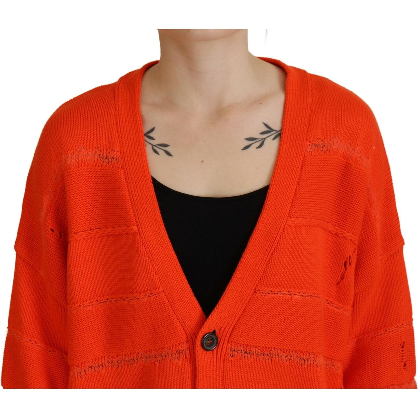 Dsquared² Orange Cotton Knitted Buttoned Cardigan Sweater Dsquared² Firebrick