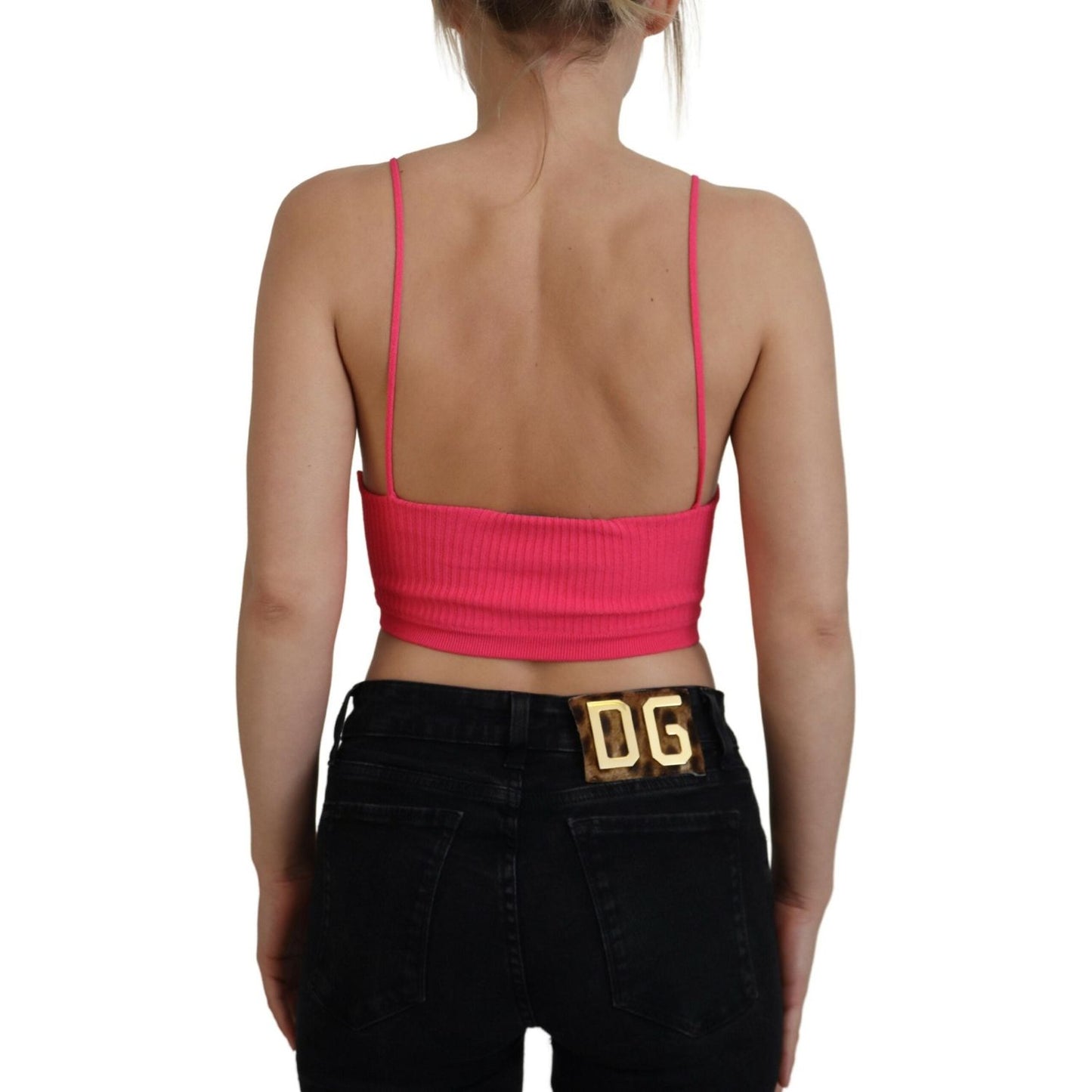 Dsquared² Pink Ribbed Knit Bra Cropped Spaghetti Strap Top Dsquared² Rosy Brown