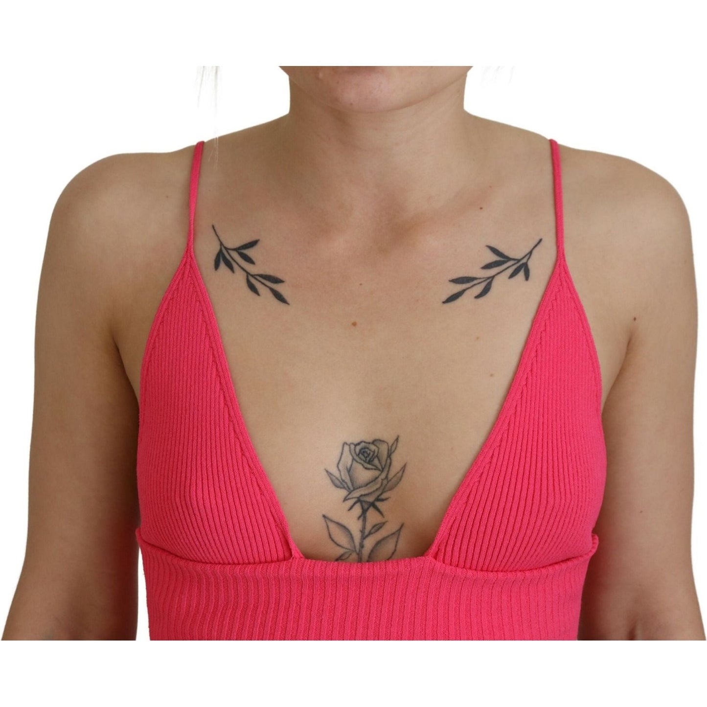 Dsquared² Pink Ribbed Knit Bra Cropped Spaghetti Strap Top Dsquared² Rosy Brown