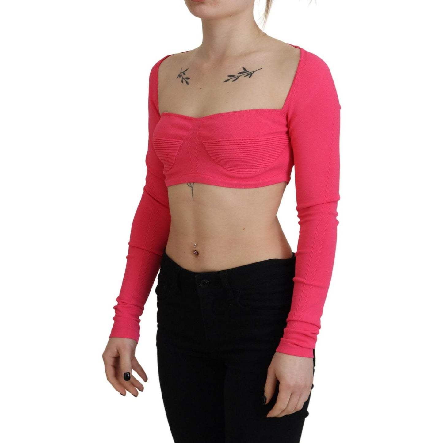 Dsquared² Pink Viscose Knit Square Neck Long Sleeves Top Dsquared² Maroon