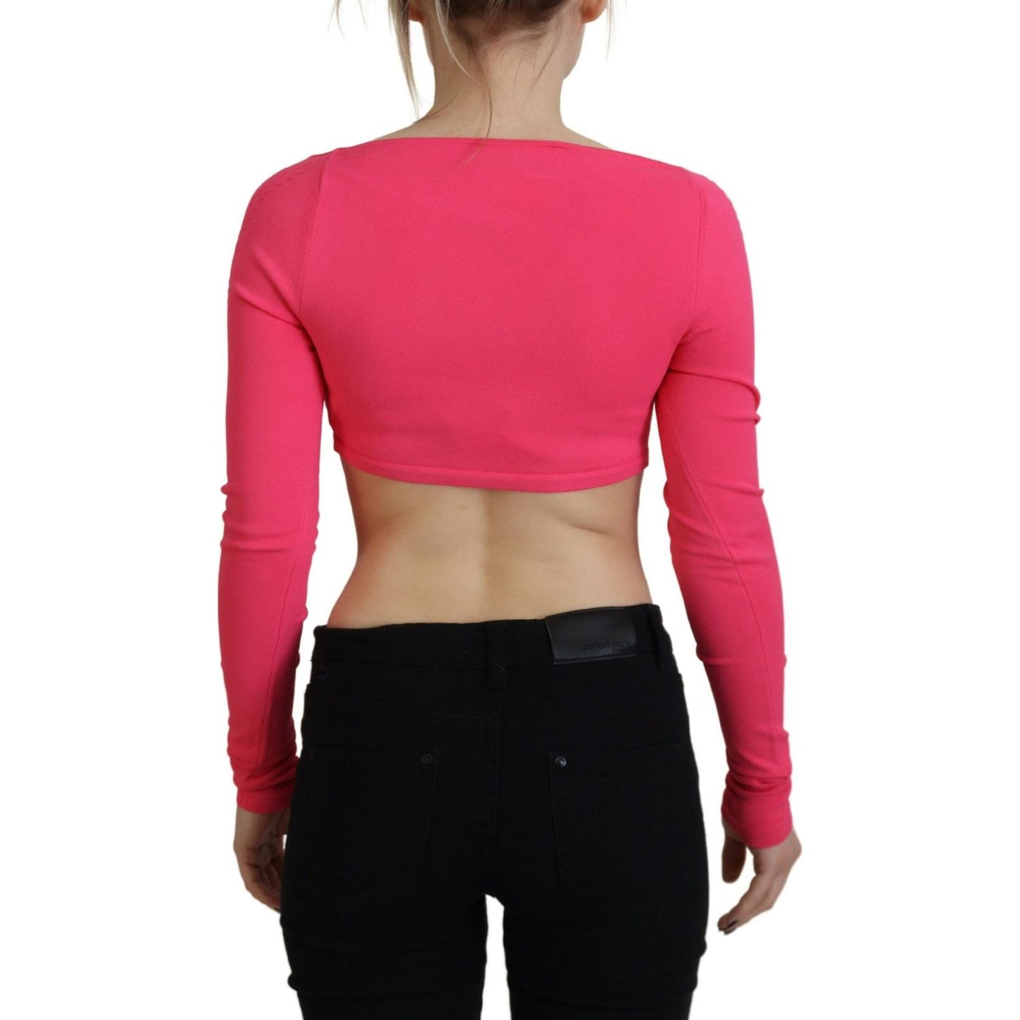 Dsquared² Pink Viscose Knit Square Neck Long Sleeves Top Dsquared² Black