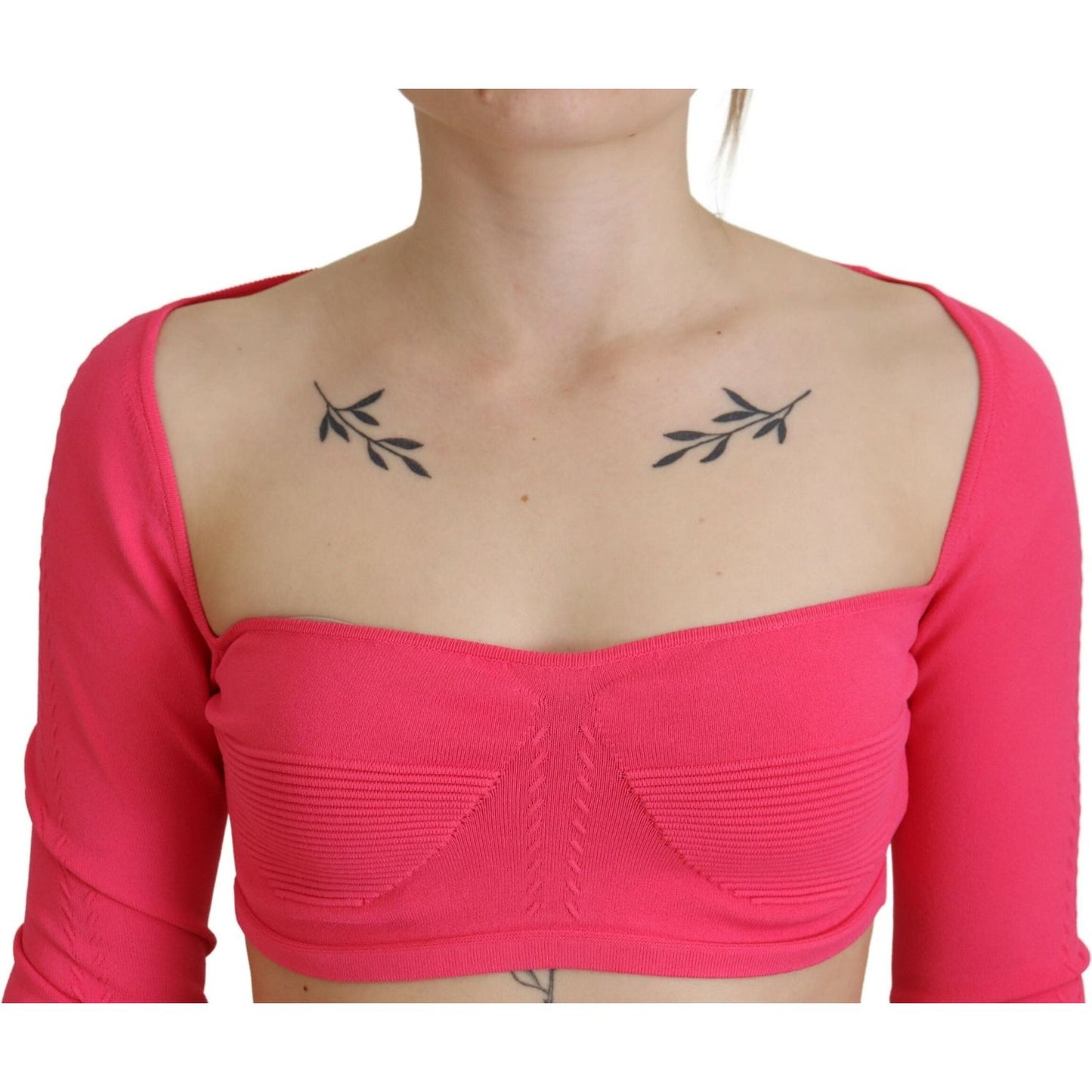 Dsquared² Pink Viscose Knit Square Neck Long Sleeves Top Dsquared² Maroon