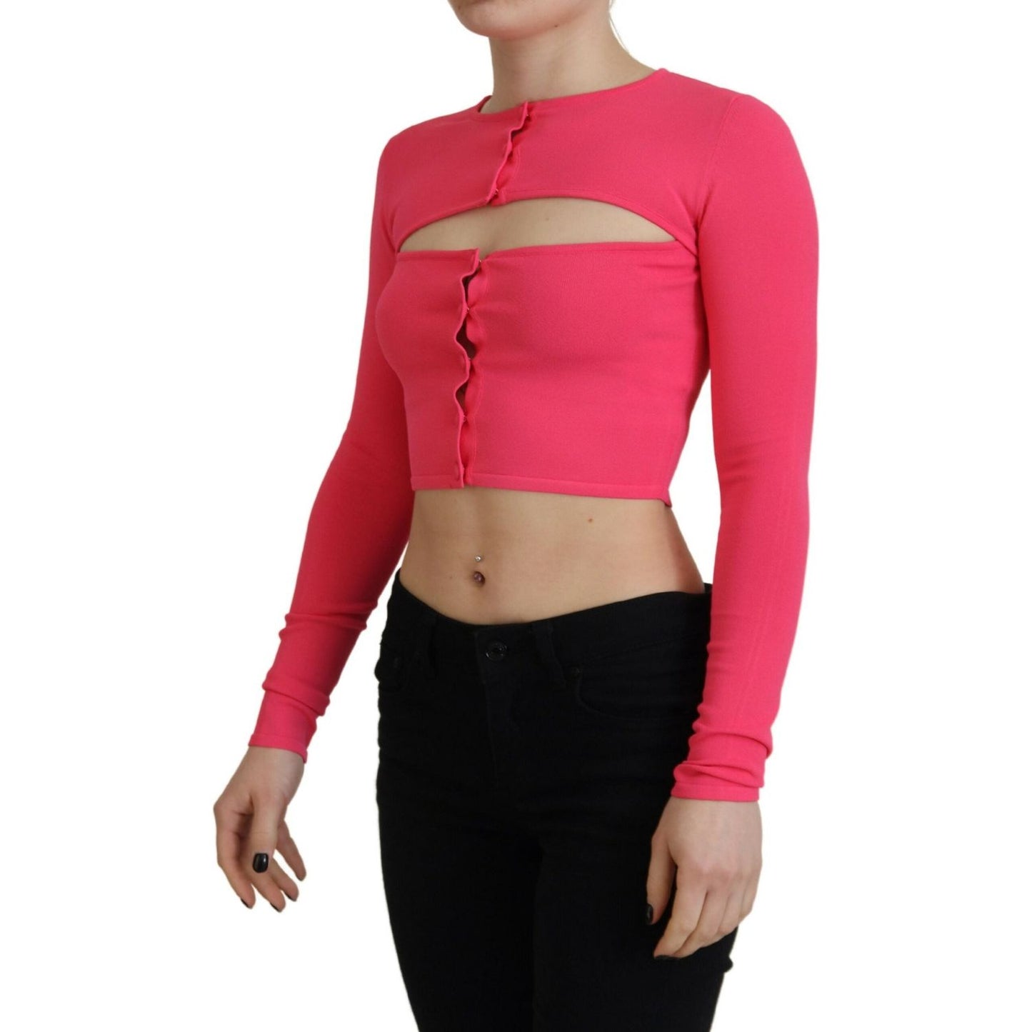 Dsquared² Pink Viscose Knit Open Chest Long Sleeves Top Dsquared² Maroon