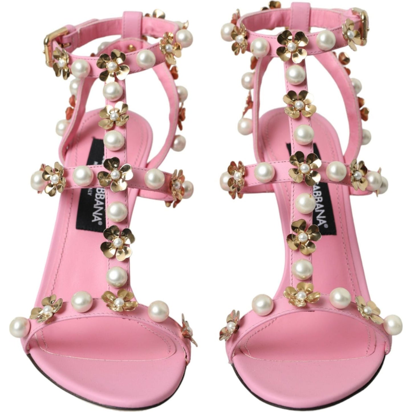 Dolce & Gabbana Pink Leather Embellished Heels Sandals Shoes Dolce & Gabbana Rosy Brown