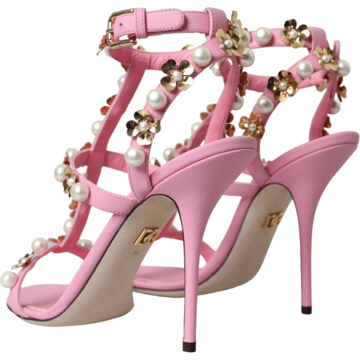 Dolce & Gabbana Pink Leather Embellished Heels Sandals Shoes Dolce & Gabbana Rosy Brown
