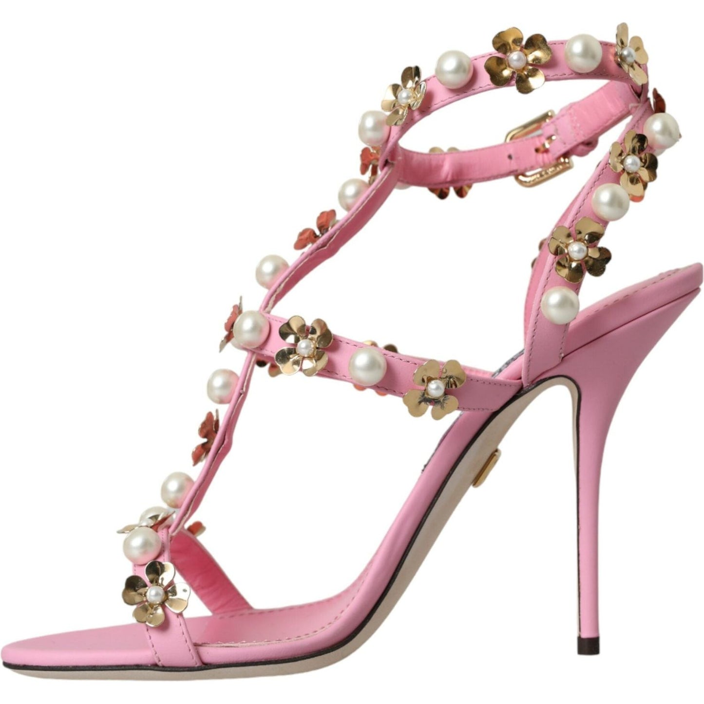 Dolce & Gabbana Pink Leather Embellished Heels Sandals Shoes Dolce & Gabbana Rosy Brown