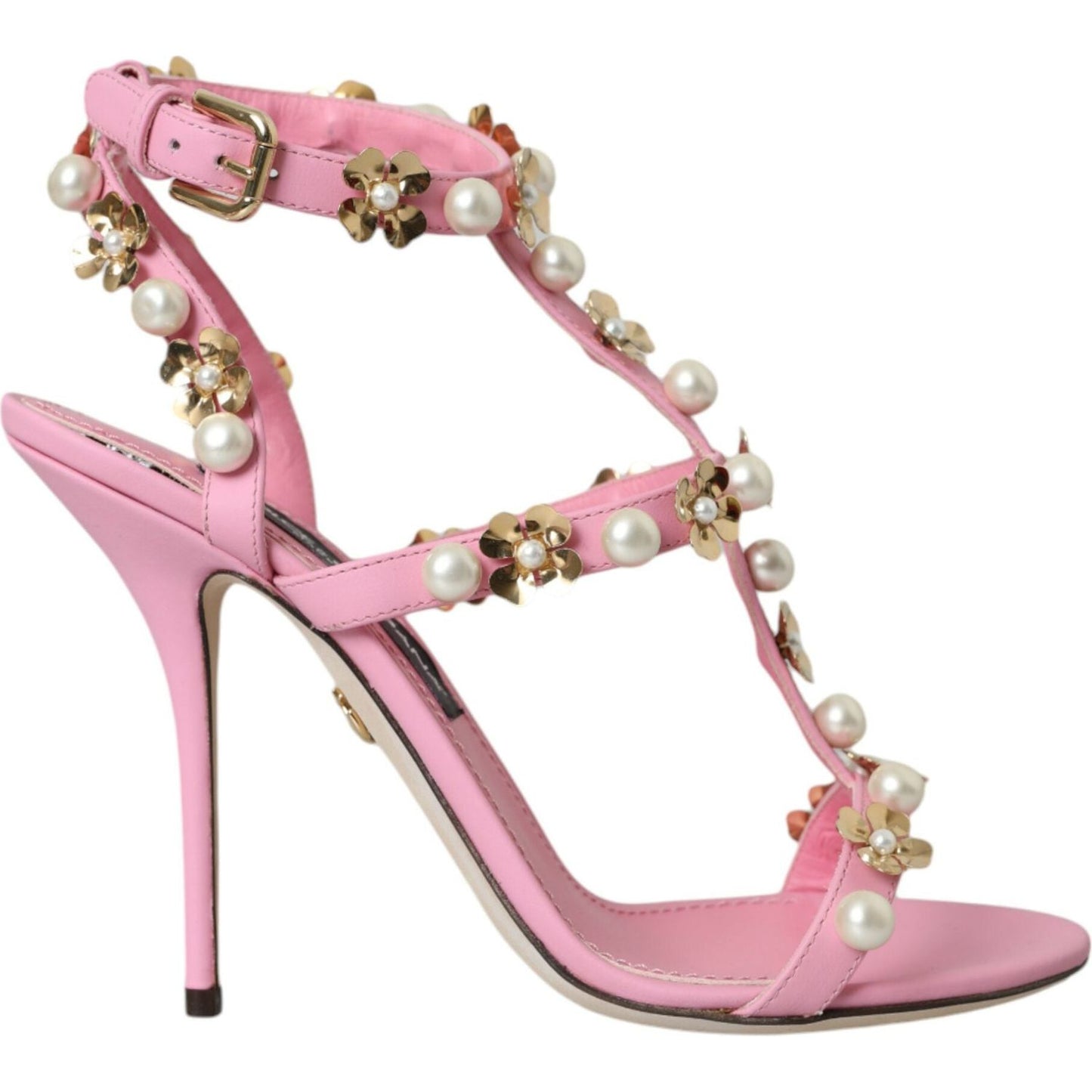Dolce & Gabbana Pink Leather Embellished Heels Sandals Shoes Dolce & Gabbana Rosy Brown