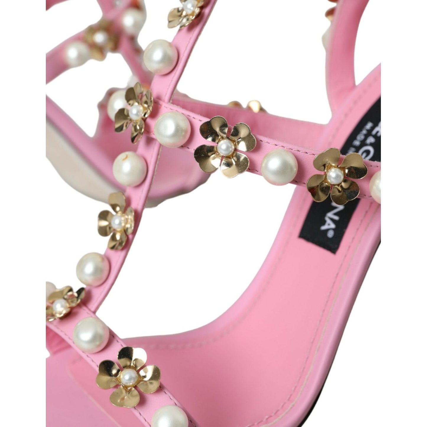 Dolce & Gabbana Pink Leather Embellished Heels Sandals Shoes Dolce & Gabbana Rosy Brown