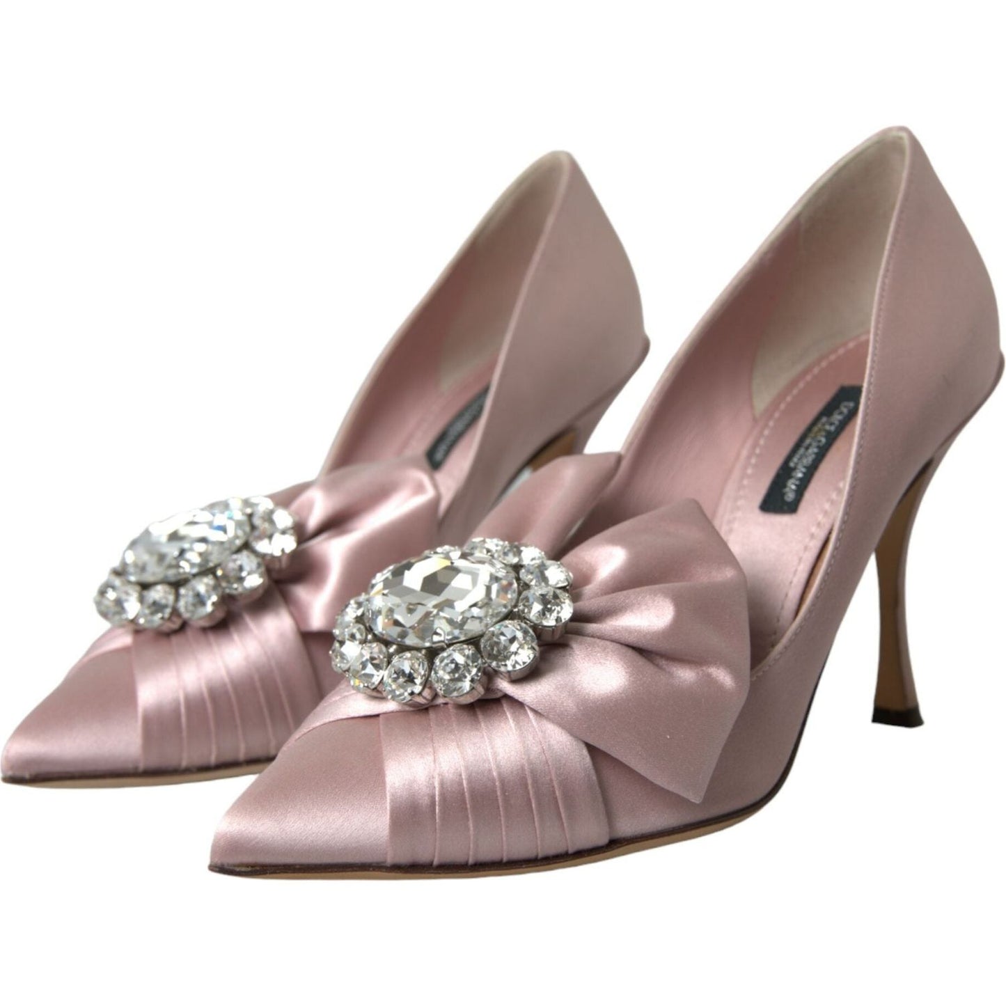 Dolce & Gabbana Pink Satin Crystal High Heels Pumps Shoes Dolce & Gabbana Slate Gray