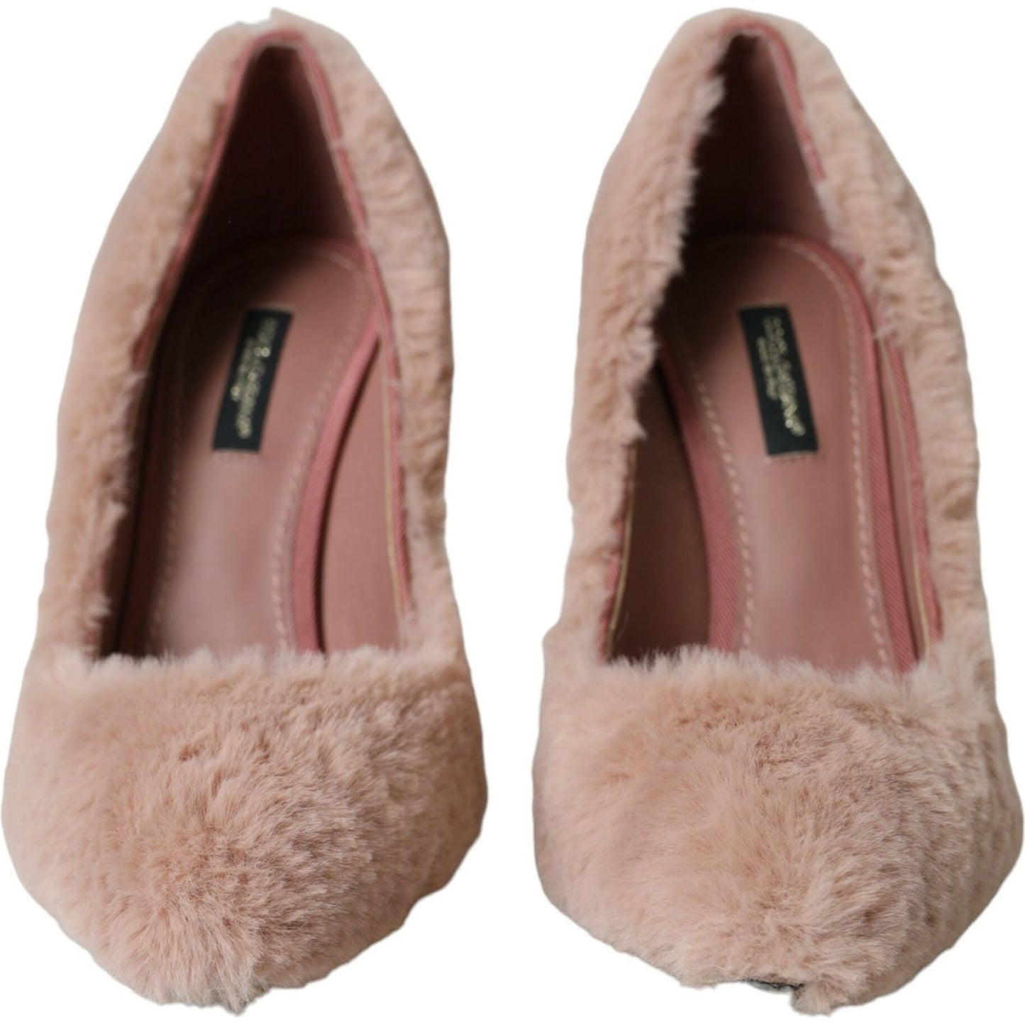 Dolce & Gabbana Light Pink Faux Fur Heels Pumps Shoes Dolce & Gabbana Rosy Brown