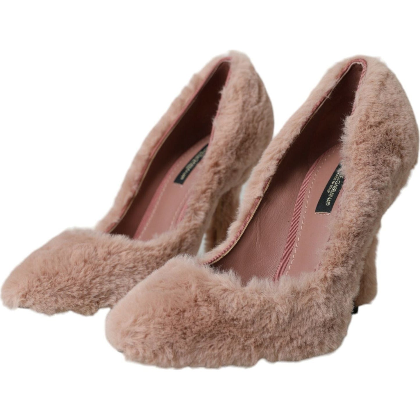 Dolce & Gabbana Light Pink Faux Fur Heels Pumps Shoes Dolce & Gabbana Rosy Brown