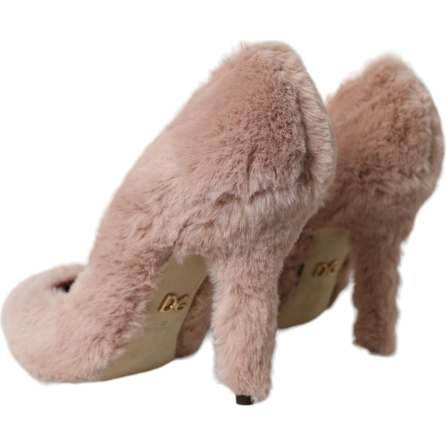 Dolce & Gabbana Light Pink Faux Fur Heels Pumps Shoes Dolce & Gabbana Rosy Brown