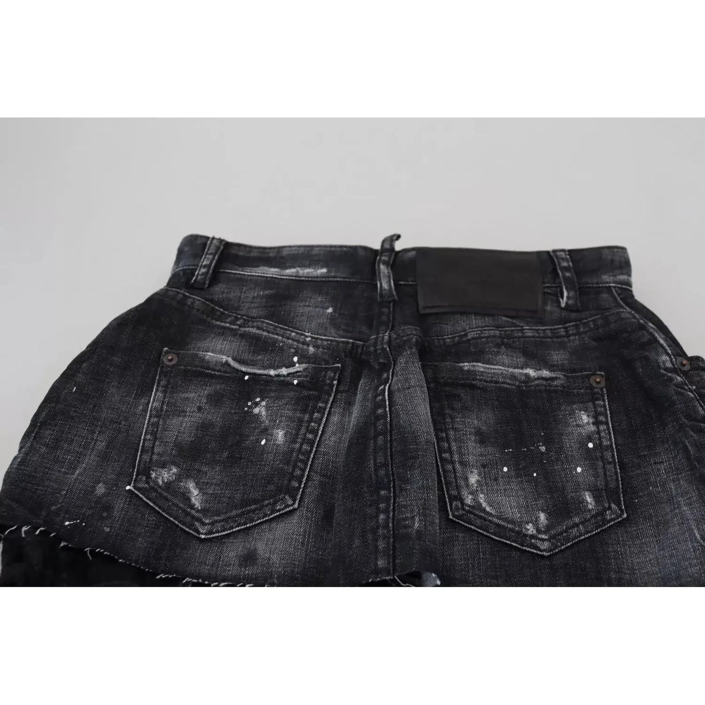 Dsquared² Black Checkered High Waist A-line Denim Mini Skirt Dsquared² Light Gray
