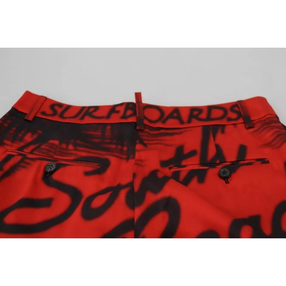 Dsquared² Red Printed High Waist Wide Leg Cropped Pants Dsquared² Black