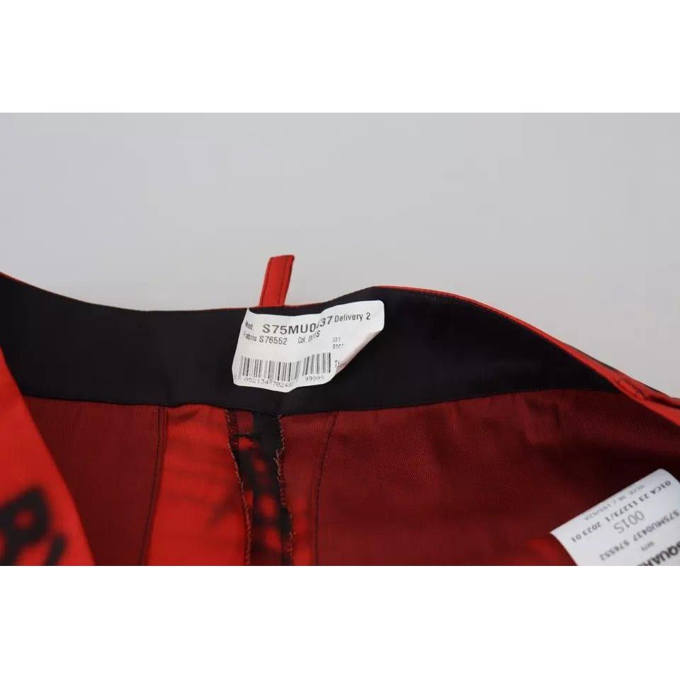 Dsquared² Red Printed High Waist Wide Leg Cropped Pants Dsquared² Black