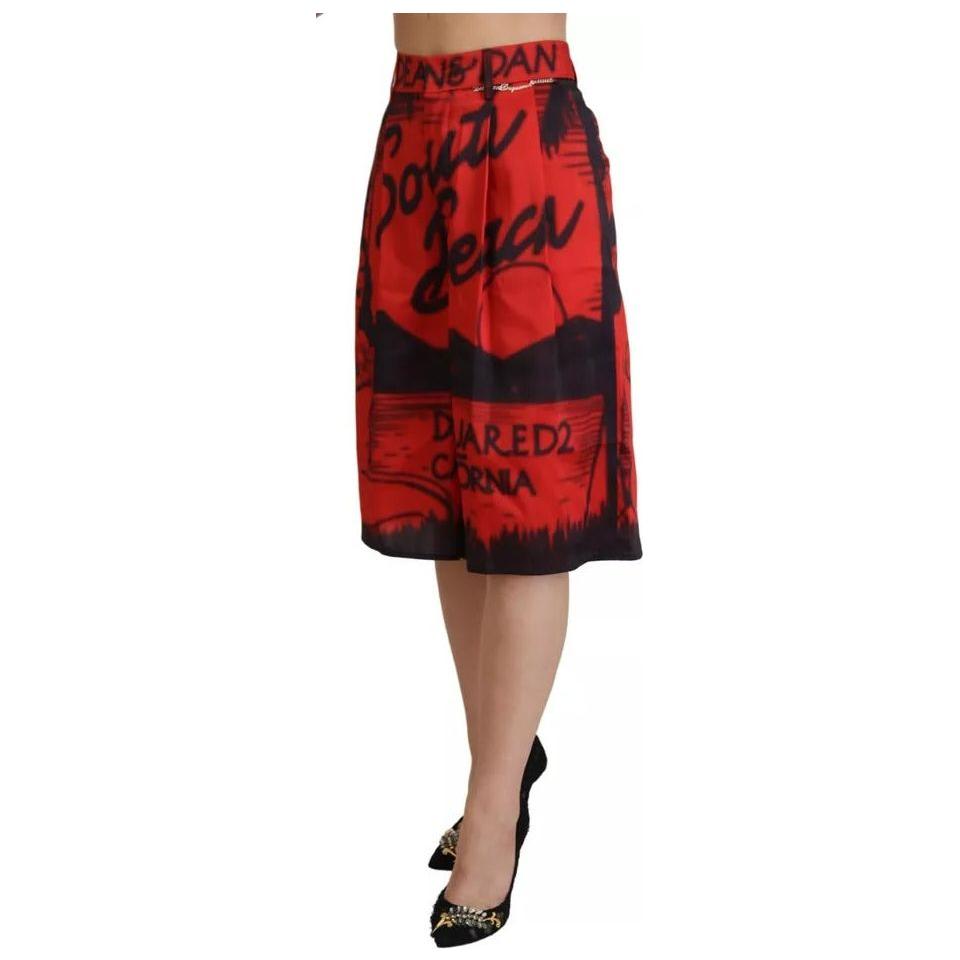 Dsquared² Red Printed High Waist Wide Leg Cropped Pants Dsquared² Brown