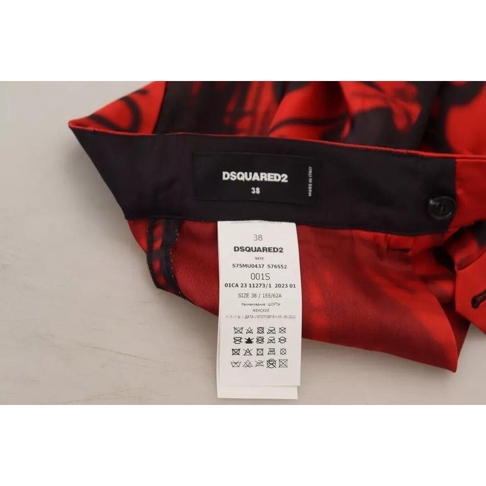 Dsquared² Red Printed High Waist Wide Leg Cropped Pants Dsquared² Gray
