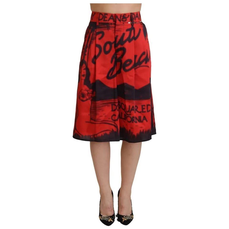 Dsquared² Red Printed High Waist Wide Leg Cropped Pants Dsquared² Brown