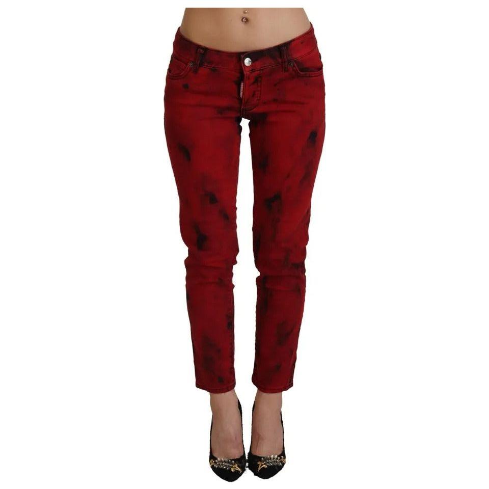 Dsquared² Red Low Waist Cotton Stretch Skinny Pants Dsquared² Dark Red