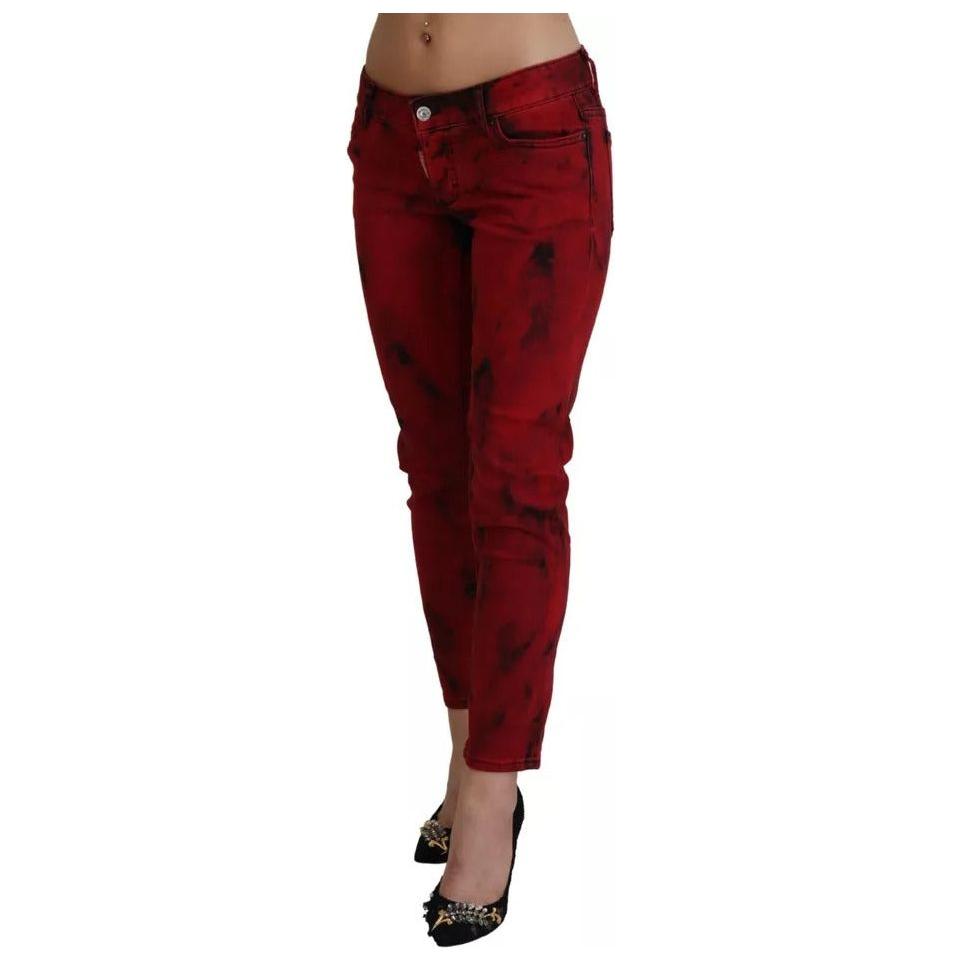 Dsquared² Red Low Waist Cotton Stretch Skinny Pants Dsquared² Dark Red