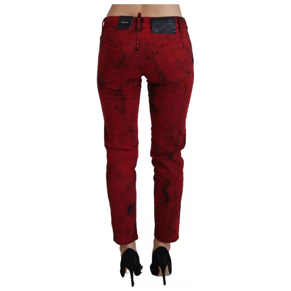 Dsquared² Red Low Waist Cotton Stretch Skinny Pants Dsquared² Dark Red