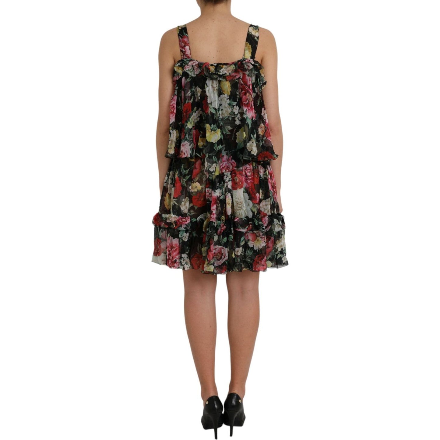 Dolce & Gabbana Black Floral Silk A-line Sleeveless Dress Dolce & Gabbana Dim Gray