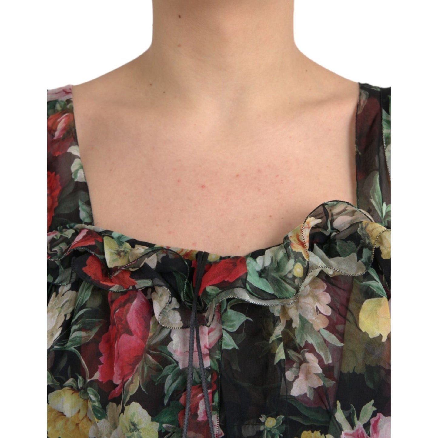 Dolce & Gabbana Black Floral Silk A-line Sleeveless Dress Dolce & Gabbana Rosy Brown