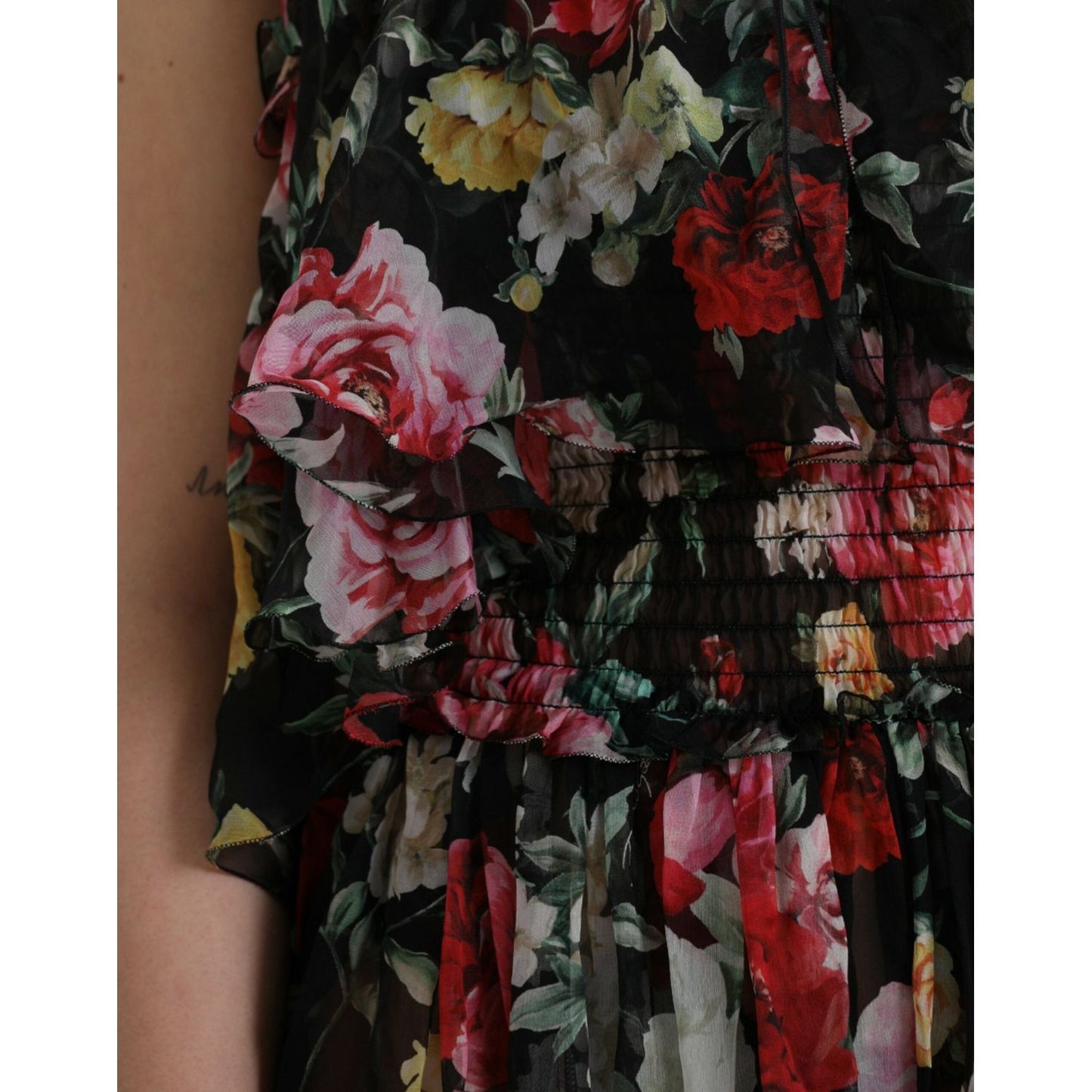 Dolce & Gabbana Black Floral Silk A-line Sleeveless Dress Dolce & Gabbana Black