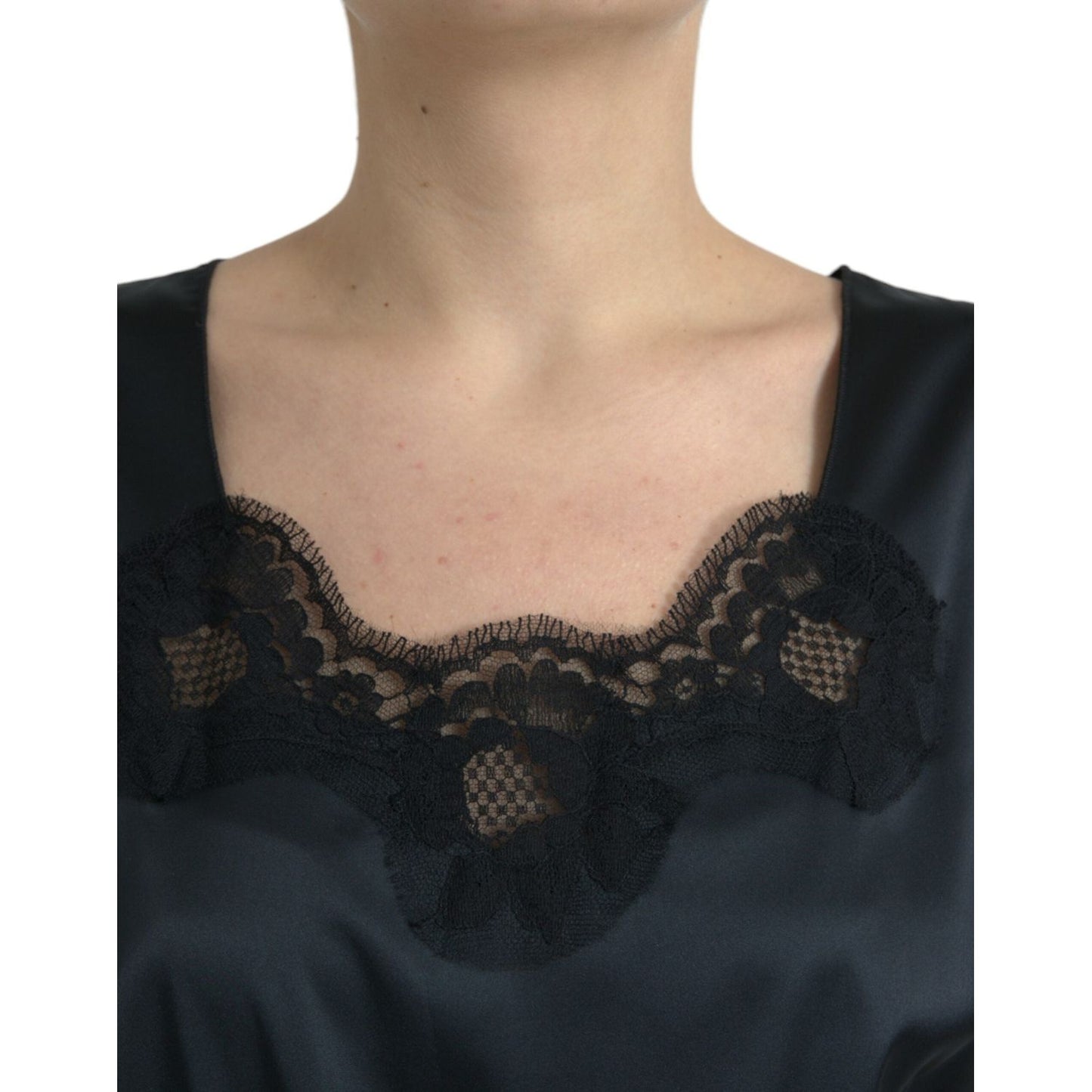 Dolce & Gabbana Black Polyester Lace Trim Sheath Midi Dress Dolce & Gabbana Dark Slate Gray