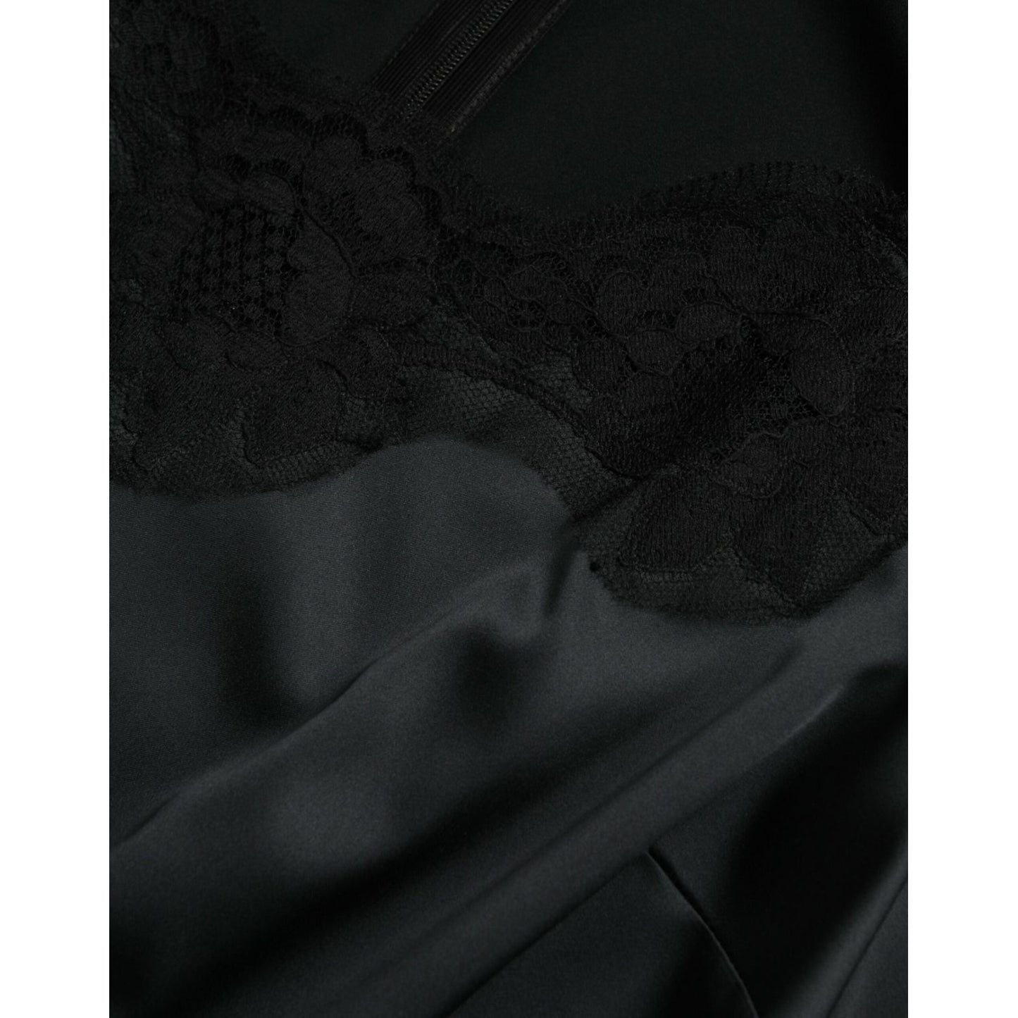 Dolce & Gabbana Black Polyester Lace Trim Sheath Midi Dress Dolce & Gabbana Black