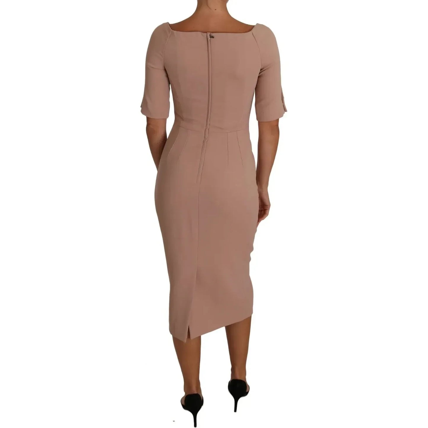Dolce & Gabbana Dusty Pink Midi Sheath Crystal Buttons Dress Dolce & Gabbana Dim Gray