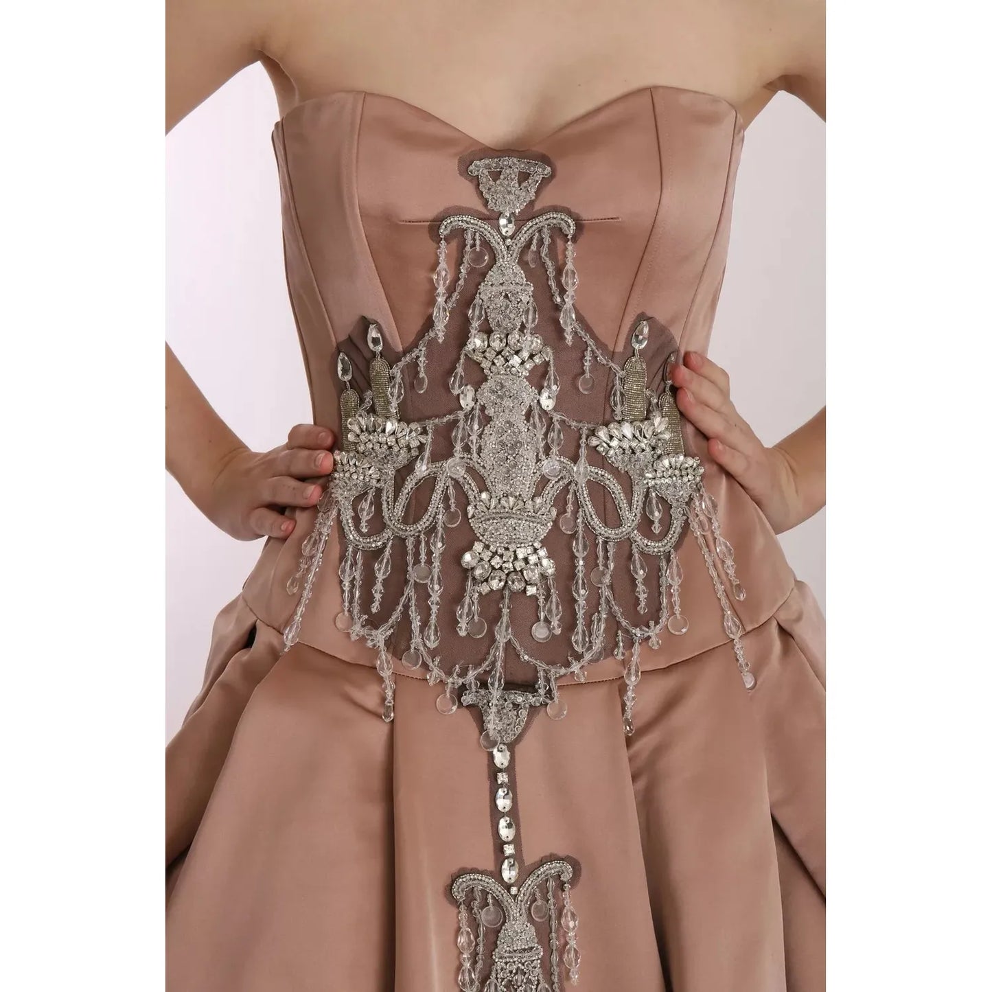 Dolce & Gabbana Crystal Pink Silk Chandelier Ball Gown Dress Dolce & Gabbana Dim Gray