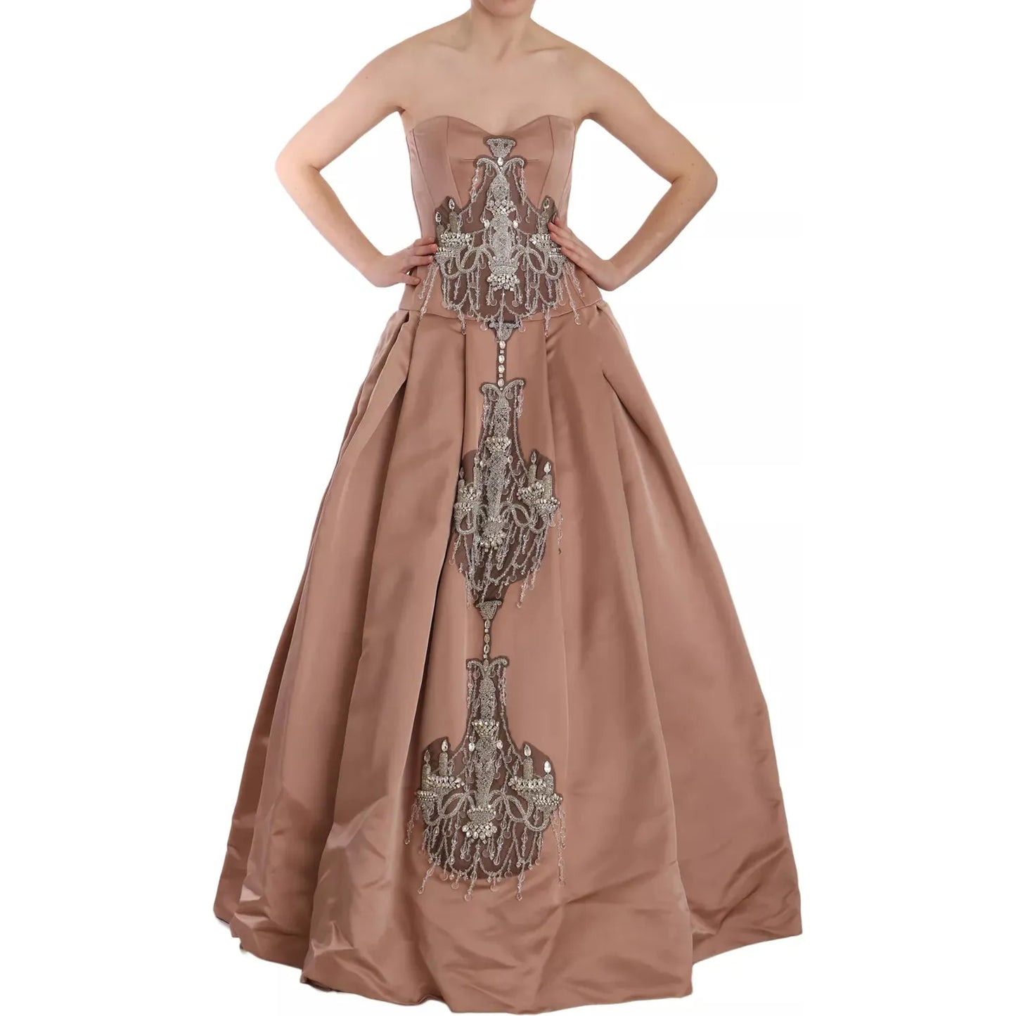 Dolce & Gabbana Crystal Pink Silk Chandelier Ball Gown Dress Dolce & Gabbana Rosy Brown