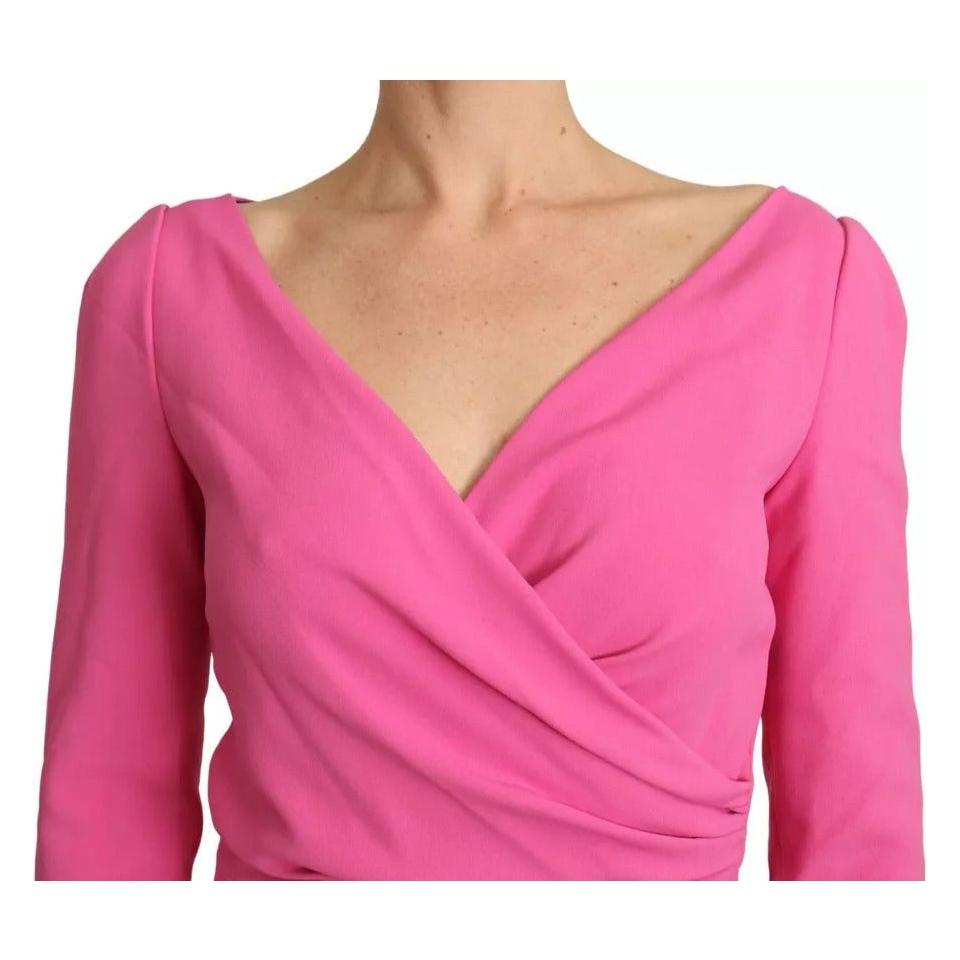 Dolce & Gabbana Pink Plunging Bodycon Sheath Mini Rayon Dress Dolce & Gabbana Pale Violet Red