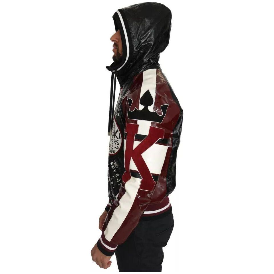 Dolce & Gabbana Black Bordeaux Hooded Leather DG King of Love Jacket Dolce & Gabbana Black