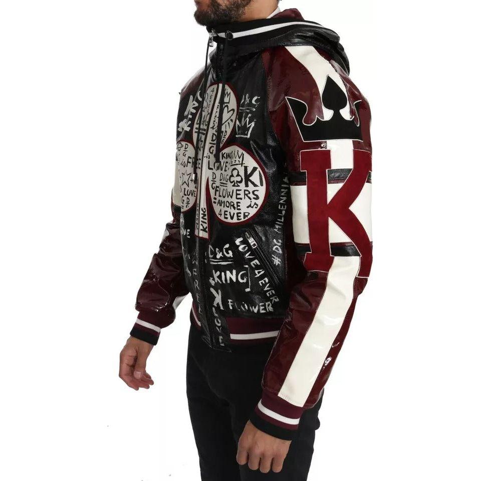 Dolce & Gabbana Black Bordeaux Hooded Leather DG King of Love Jacket Dolce & Gabbana Light Gray